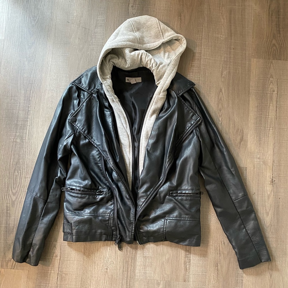Urban Outfitters leather jacket with hoodie